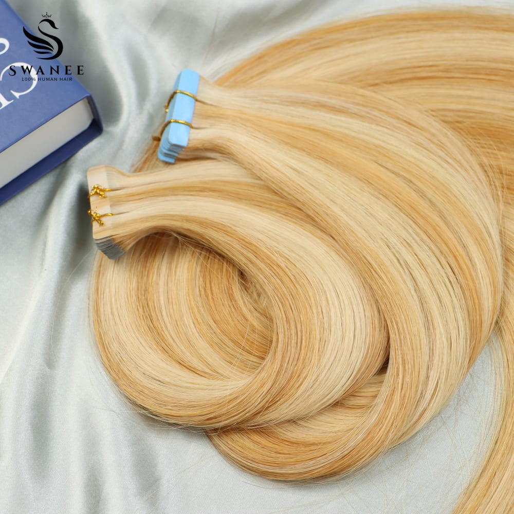 PU Tape In Hair Extensions 100% Remy Human Hair #P27/613 Color