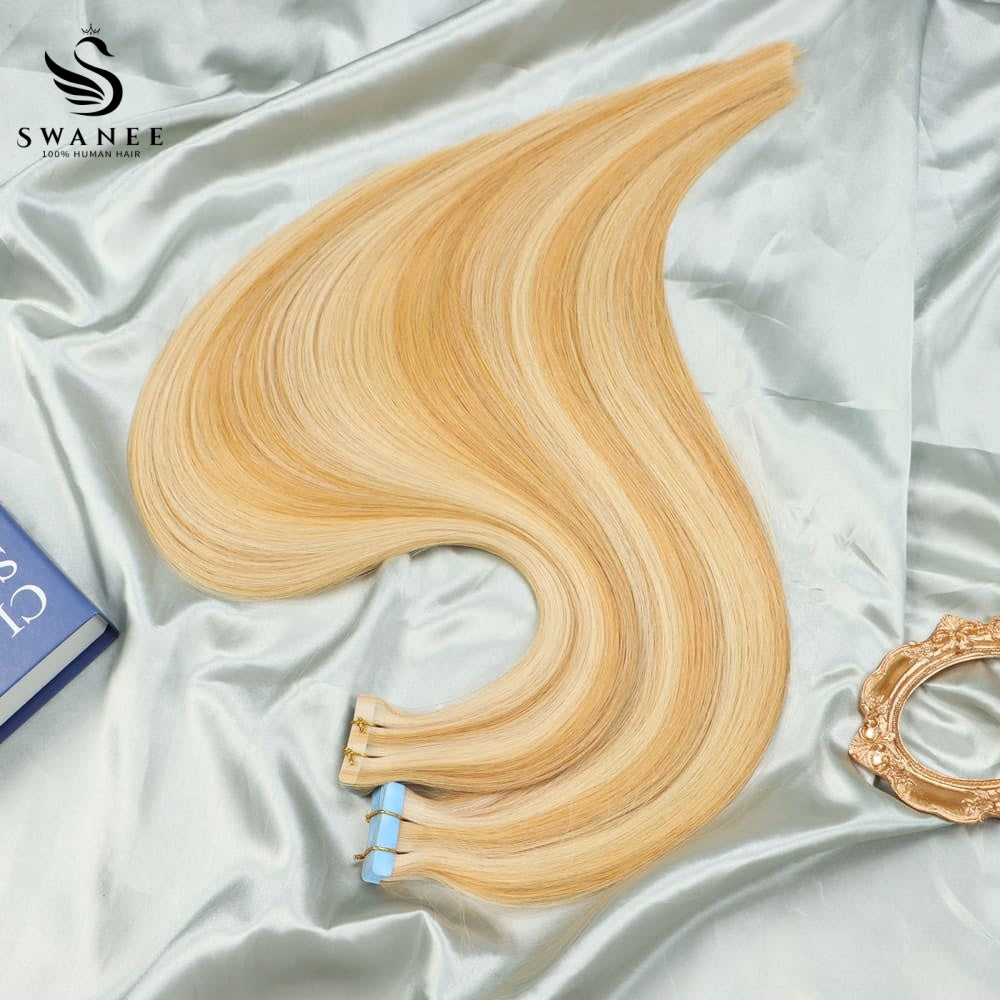 PU Tape In Hair Extensions 100% Remy Human Hair #P27/613 Color