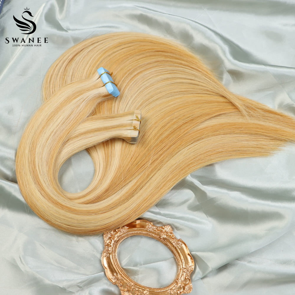 PU Tape In Hair Extensions 100% Remy Human Hair #P27/613 Color