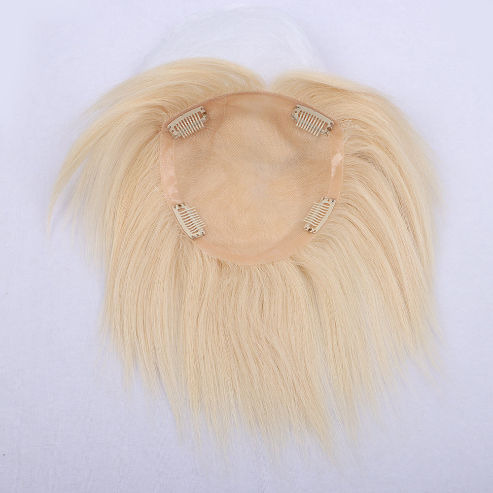 14x15cm Silk Base Human Hair Topper 15cm Hairpiece For Women Platinum Blonde #60