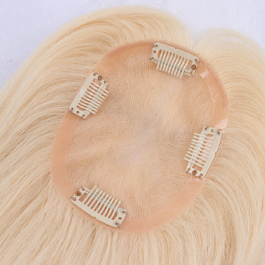 10x13cm Mono Base Human Hair Topper 25cm Hairpiece For Women Platinum Blonde #60