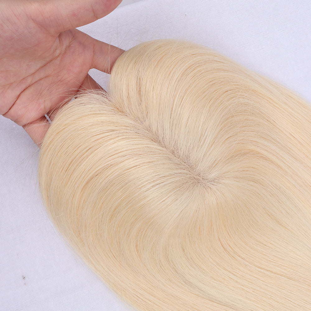 10x13cm Mono Base Human Hair Topper 25cm Hairpiece For Women Platinum Blonde #60