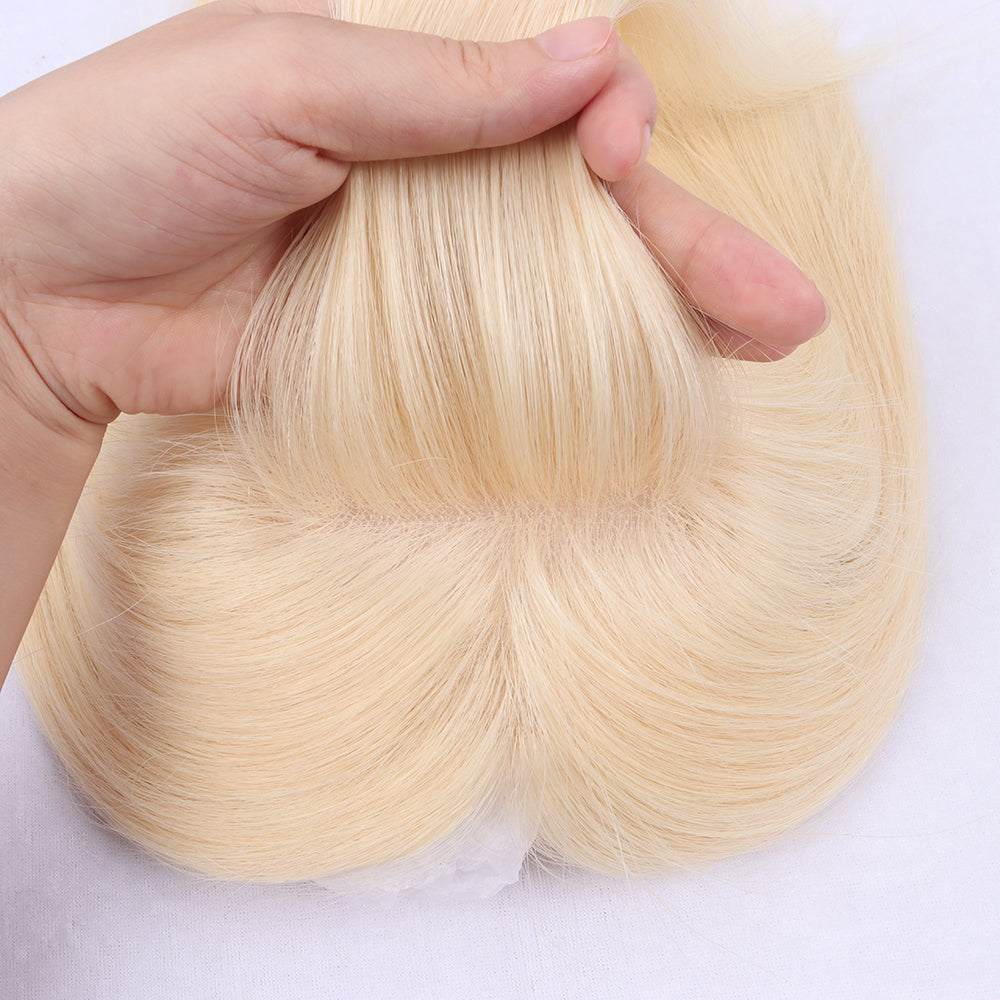 10x13cm Mono Base Human Hair Topper 25cm Hairpiece For Women Platinum Blonde #60