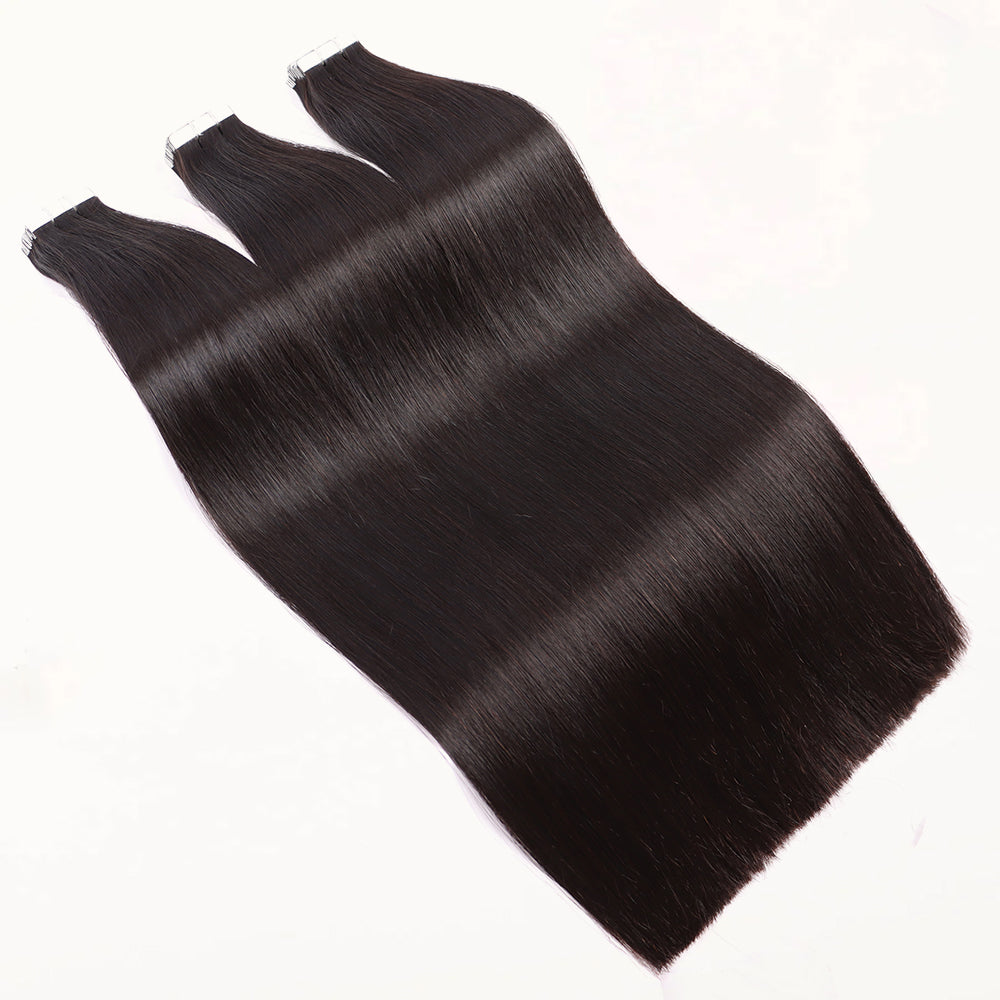 Slim PU Tape In Hair Extensions 100% Remy Human Hair Natural Black