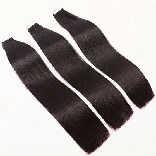 Slim PU Tape In Hair Extensions 100% Remy Human Hair Natural Black