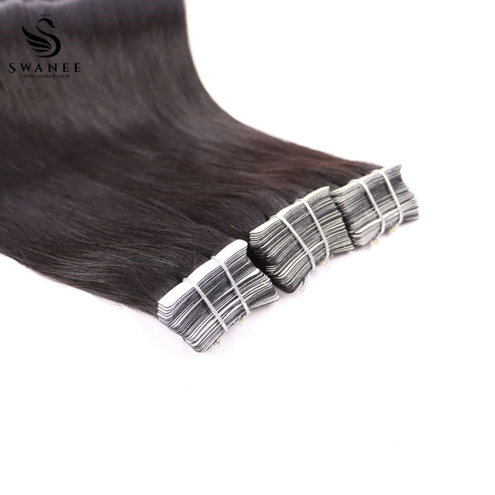 PU Tape In Hair Extensions Straight Double Drawn Tape In Hair 100% Virgin Hair Nature Black #1B