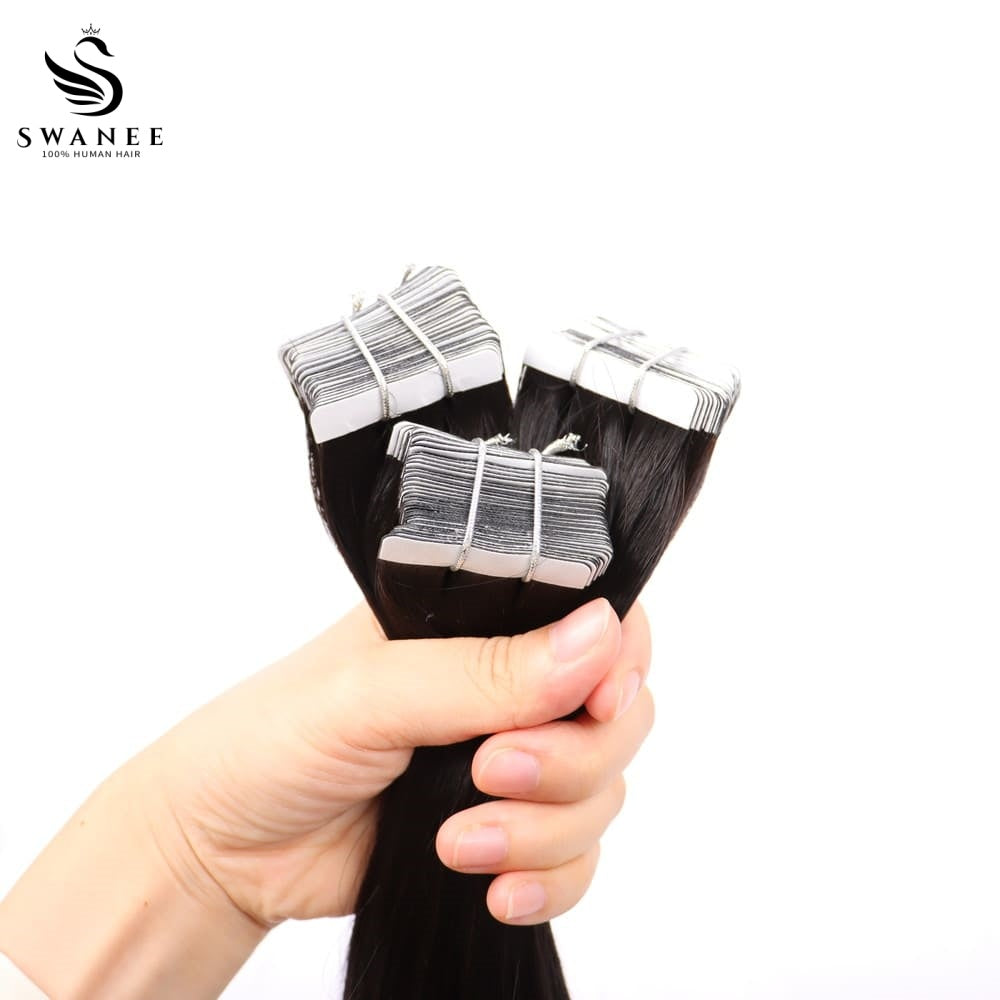 PU Tape In Hair Extensions Straight Double Drawn Tape In Hair 100% Virgin Hair Nature Black #1B