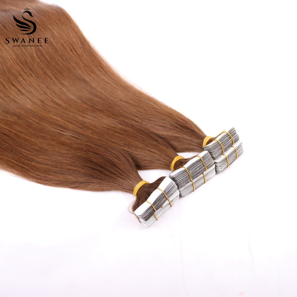 PU Tape In Hair Extensions Straight Double Drawn Tape In Hair 100% Virgin Hair Dark Brown #4