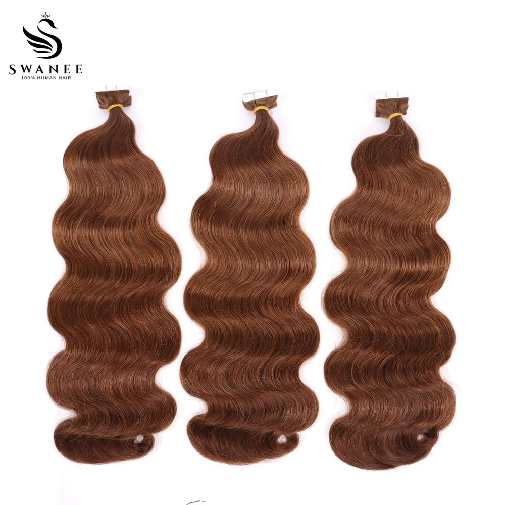 PU Tape In Hair Extensions Body Wave Double Drawn Tape In Hair 100% Virgin Hair Dark Brown #4