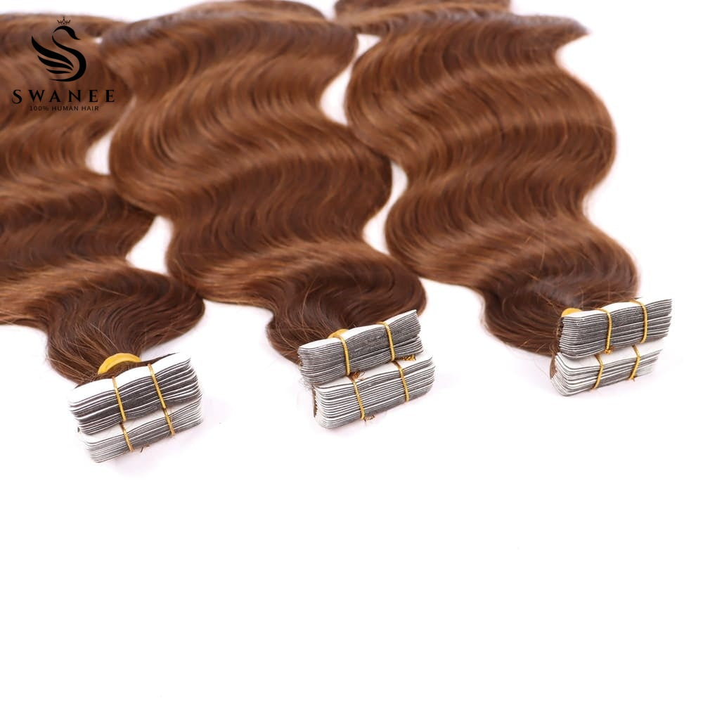 PU Tape In Hair Extensions Body Wave Double Drawn Tape In Hair 100% Virgin Hair Dark Brown #4
