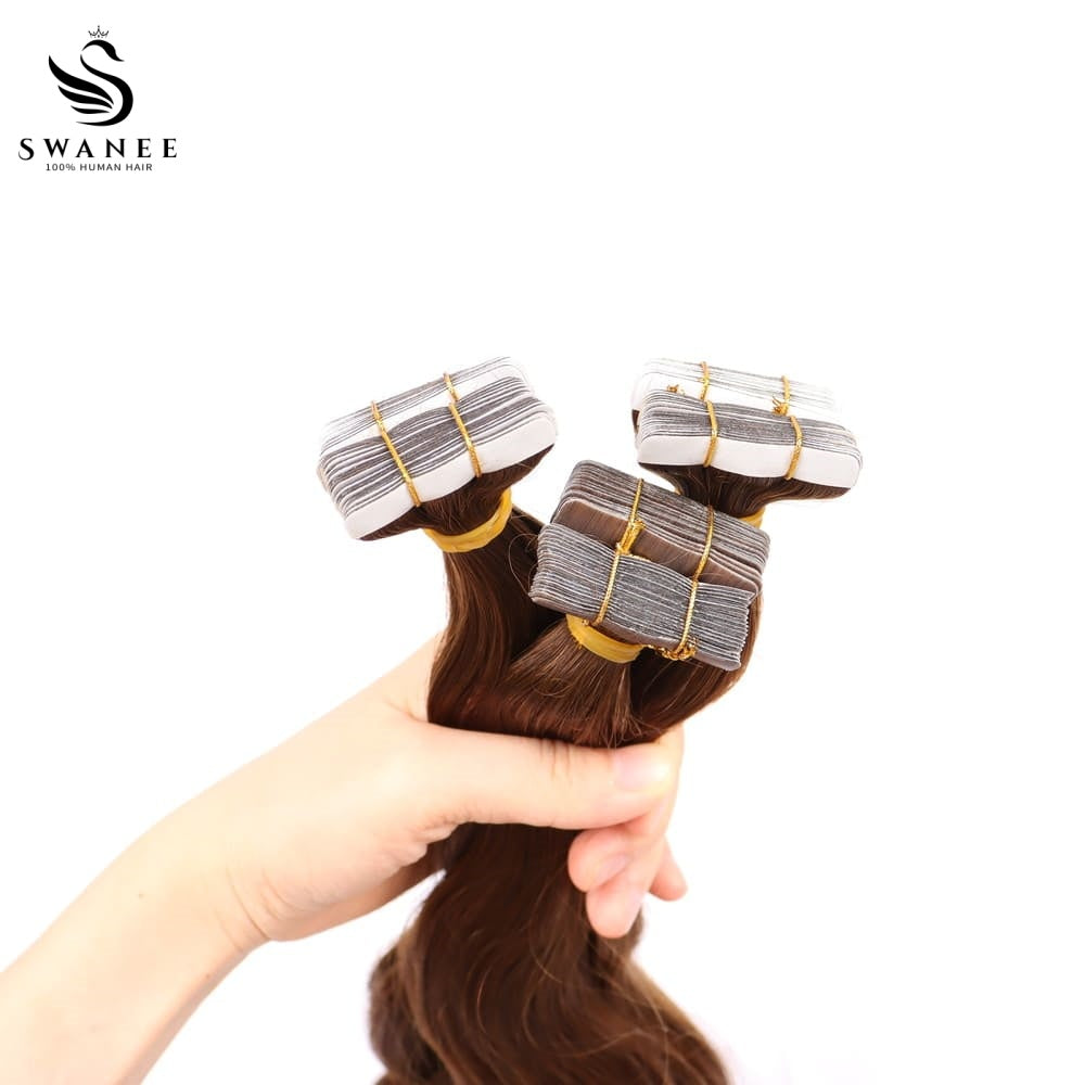 PU Tape In Hair Extensions Body Wave Double Drawn Tape In Hair 100% Virgin Hair Dark Brown #4