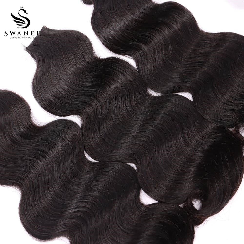 PU Tape In Hair Extensions Body Wave Double Drawn Tape In Hair 100% Virgin Hair Nature Black #1B