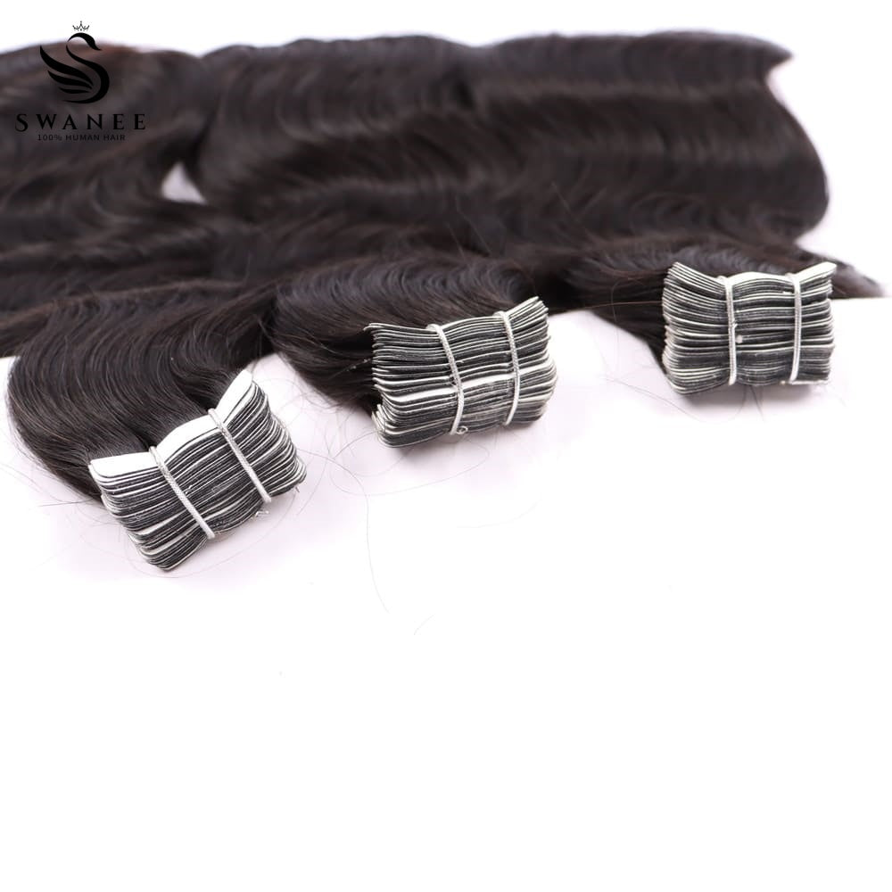 PU Tape In Hair Extensions Body Wave Double Drawn Tape In Hair 100% Virgin Hair Nature Black #1B