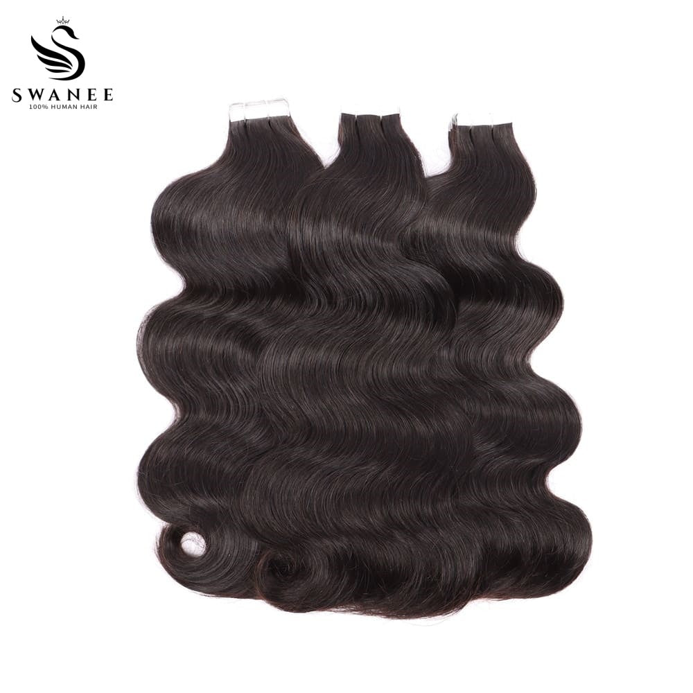 PU Tape In Hair Extensions Body Wave Double Drawn Tape In Hair 100% Virgin Hair Nature Black #1B