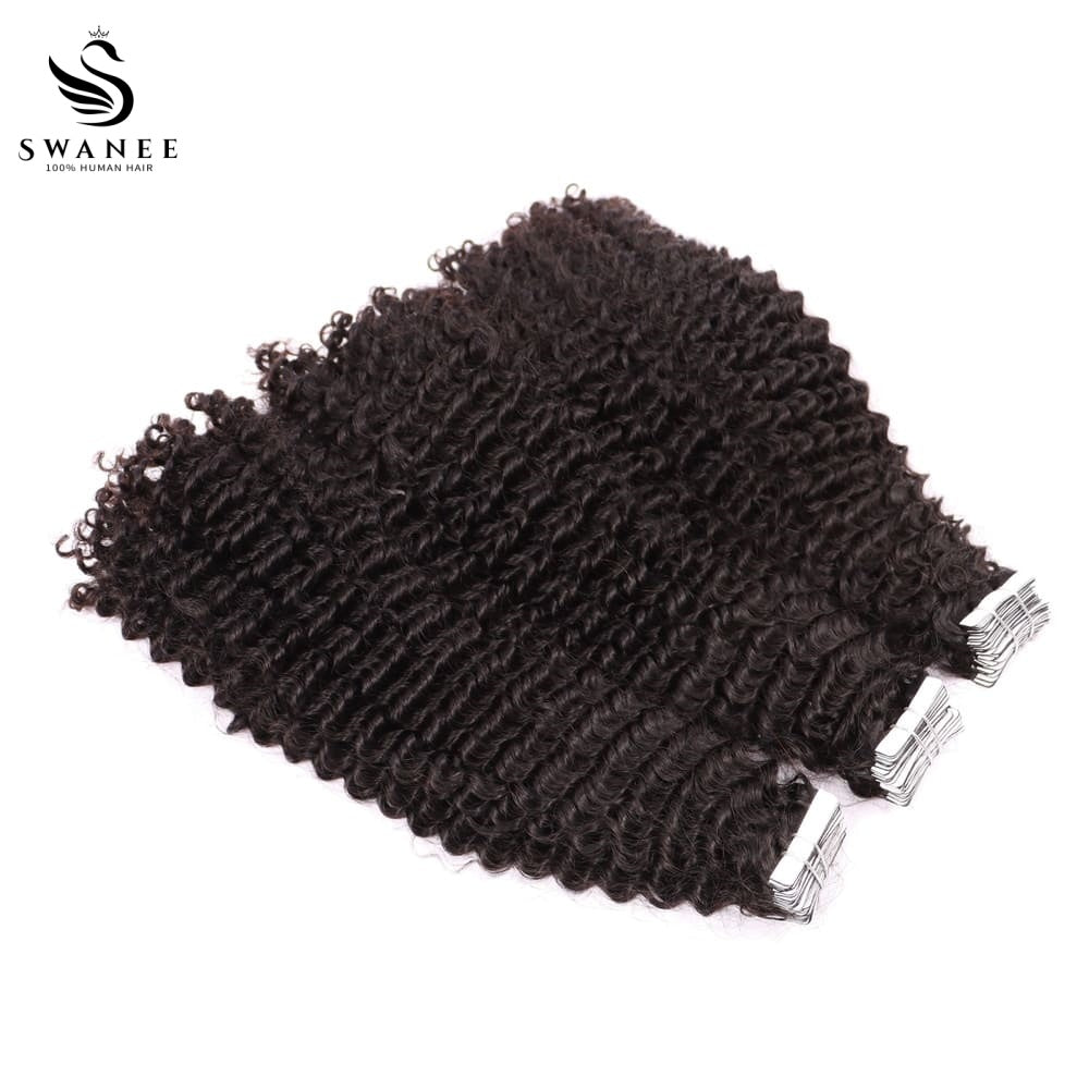 PU Tape In Hair Extensions Deep Curly Double Drawn Tape In Hair 100% Virgin Hair Nature Black #1B